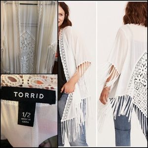 Torrid white fringe kimono